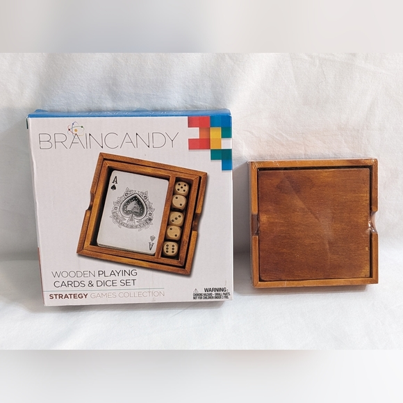 BRAINCANDY Wooden Playing Cards & Dice Set, NEW - Picture 3 of 5
